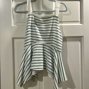 White and green stripe uneven hem tank top